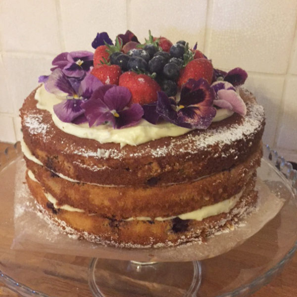 Blueberry & Lemon Cake with Edible Flowers